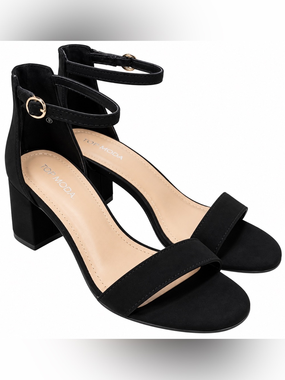 TOP Moda Black Ankle-Strap Block Heel Sandals